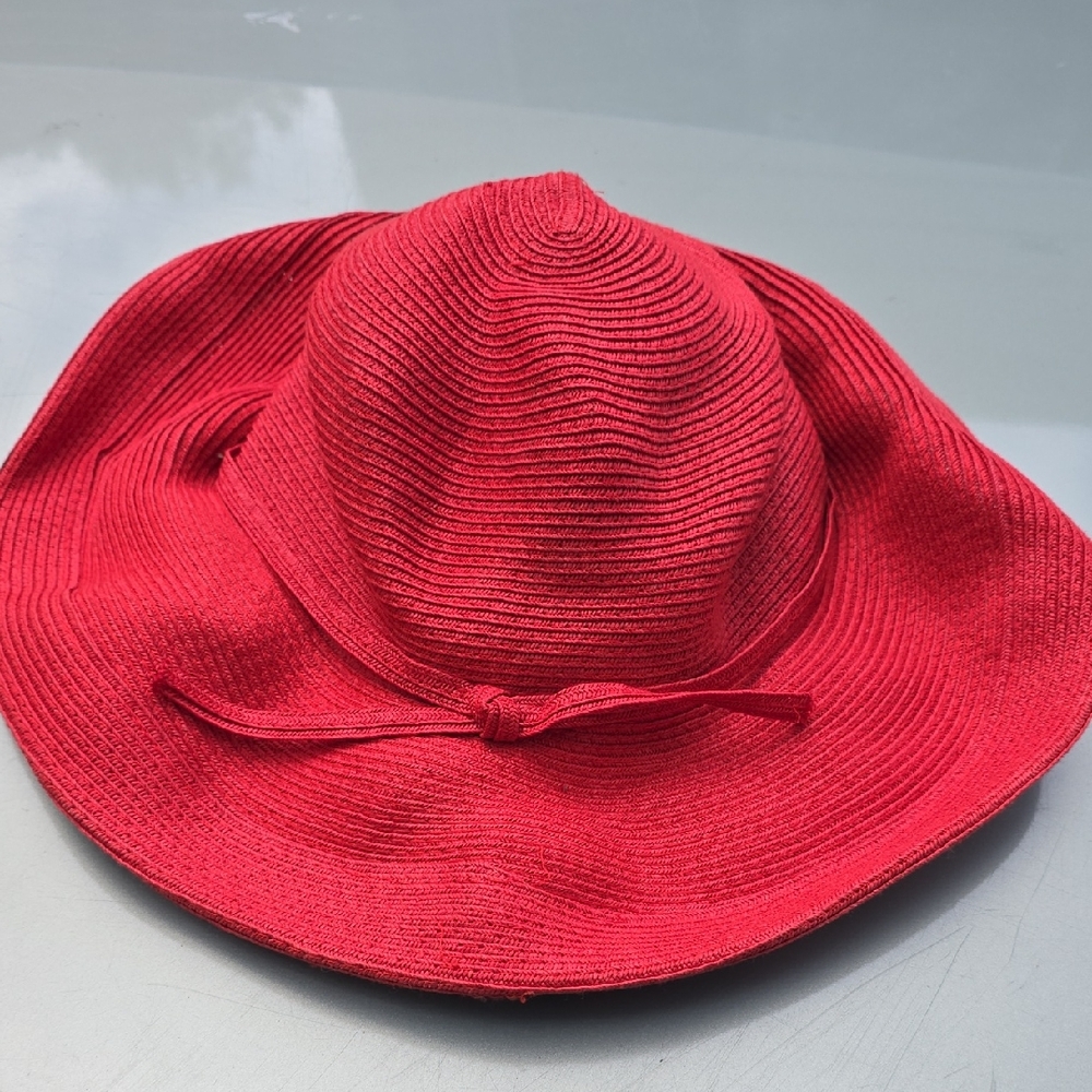 Red Floppy Sun Hat Cappelli Straworld Beach Summer One Size